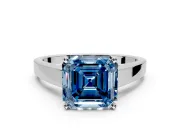 Solitaire Engagement Ring Setting for Fancy Blue Asscher Cut Center with Tapered Split Shoulders and Prong Head in Platinum