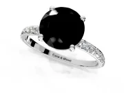 Solitaire Engagement Ring Setting for Fancy Black Round Cut Center with Pave Accents and Prong Head in Sterling Silver