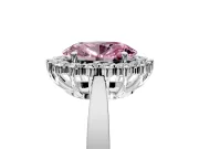 Starburst Halo Engagement Ring Setting for Fancy Pink Oval Center with Flat Cathedral Band and Prong Head in White Gold