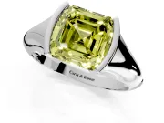 Tension Engagement Ring Setting for Fancy Yellow Asscher Cut Center with Wide Tapered Band and Tension Head in White Gold