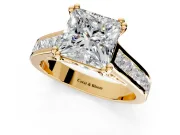 Solitaire Engagement Ring Setting for Princess Cut Center with Channel Band and Double Claw Prong Head in Yellow Gold
