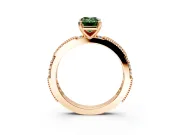 Solitaire Engagement Ring Setting for Fancy Green Emerald Cut Center with Milgrain-Edged Pave Band and Prong Head in Rose Gold