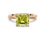 Solitaire Engagement Ring Setting for Fancy Yellow Asscher Cut Center with Twist Band and Bead Prong Head in Rose Gold