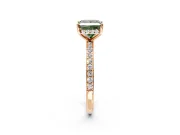 Solitaire Engagement Ring Setting for Fancy Green Princess Cut Center with Fine Pave Band and Prong Head in Rose Gold