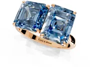 Fancy Blue Asscher Cut and Emerald Cut Lab-Grown Diamond Toi et Moi Engagement Ring with Prong-Set Stones in Rose Gold