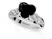 Solitaire Engagement Ring Setting for Fancy Black Heart-Shaped Center with Graduated Shared Prongs and Prong Head in White Gold