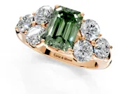 Cluster Engagement Ring Setting for Fancy Green Emerald Cut Center with Round Cut Accent Frame and Prong Head in Rose Gold