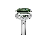 Hidden Halo Engagement Ring Setting for Fancy Green Radiant Cut Center with Plain Rounded Band and Prong Head in White Gold