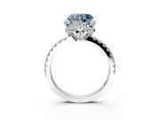Halo Engagement Ring Setting for Fancy Blue Heart-Shaped Center with Openwork Halo, Pave Band and Prong Head in Platinum