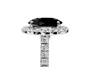 Halo Engagement Ring Setting for Fancy Black Oval Center with Narrowing Pave Band and Prong Head in White Gold