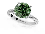 Solitaire Engagement Ring Setting for Fancy Green Round Cut Center with Fine Pave Narrow Band and Prong Head in Platinum
