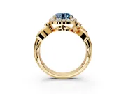 Halo Engagement Ring Setting for Fancy Blue Round Cut Center with Floral Band and Prong Head in Yellow Gold
