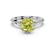 Solitaire Engagement Ring Setting for Fancy Yellow Cushion Cut Center with Milgrain Cathedral Band and Prong Head in White Gold
