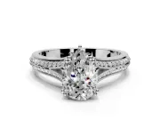 Solitaire Engagement Ring Setting for Pear-Shaped Center with Pave Rail Split Shank and Prong Head in Platinum