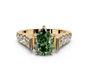 Solitaire Engagement Ring Setting for Fancy Green Pear-Shaped Center with Pave Cathedral Shoulders and Prong Head in Yellow Gold