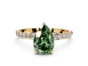 Solitaire Engagement Ring Setting for Fancy Green Pear-Shaped Center with Pave Accents and Prong Head in Yellow Gold