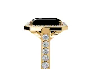 Halo Engagement Ring Setting for Fancy Black Emerald Cut Center with Pave Accents, Heart Basket and Prong Head in Yellow Gold