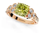 Cluster Engagement Ring Setting for Fancy Yellow Cushion Cut Center with Bezel Accent Clusters and Prong Head in Rose Gold