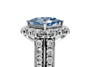 Large Accent Halo Engagement Ring Setting for Fancy Blue Princess Cut Center with Pave Split Shank and Prong Head in Platinum