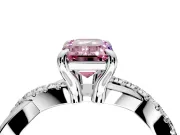 Solitaire Engagement Ring Setting for Fancy Pink Emerald Cut Center with Half-Pave Crossover Band and Prong Head in Platinum