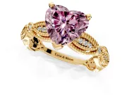 Solitaire Engagement Ring Setting for Fancy Pink Heart-Shaped Center with Marquise Panel Band and Prong Head in Yellow Gold