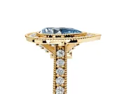 Halo Engagement Ring Setting for Fancy Blue Pear-Shaped Center with Milgrain Pave Band and Bezel Head in Yellow Gold