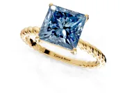 Solitaire Engagement Ring Setting for Fancy Blue Princess Cut Center with Plain Twisted Rope Band and Prong Head in Yellow Gold
