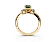 3 Stone Engagement Ring Setting for Fancy Green Emerald Cut Center with Wide Plain Band and Prong Head in Yellow Gold