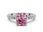 Solitaire Engagement Ring Setting for Fancy Pink Radiant Cut Center with Single Row Accent Band and Prong Head in Platinum