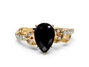 Leaf Motif Engagement Ring Setting for Fancy Black Pear-Shaped Center with Pave Band and Prong Head in Yellow Gold
