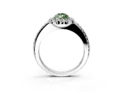 Pave Halo Engagement Ring Setting for Fancy Green Pear-Shaped Center with Single Row Pave Band and Prong Head in Platinum