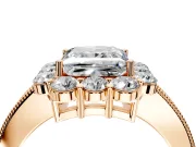 Halo Engagement Ring Setting for Princess Cut Center with Milgrain Channel Band and Prong Head in Rose Gold