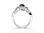 3 Stone Engagement Ring Setting for Fancy Black Pear-Shaped Center with Pave Split Shank and Prong Head in Sterling Silver