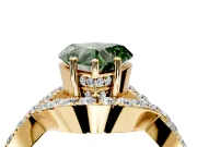Halo Engagement Ring Setting for Fancy Green Heart-Shaped Center with Pave Infinity Twist Band and Prong Head in Yellow Gold