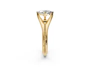 Solitaire Engagement Ring Setting for Oval Center with Milgrain Cathedral Band and Prong Head in Yellow Gold