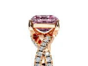 Solitaire Engagement Ring Setting for Fancy Pink Asscher Cut Center with Narrow Twist Pave Band and Prong Head in Rose Gold
