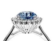 Starburst Halo Engagement Ring Setting for Fancy Blue Round Cut Center with Thin Round-Wire Band and Prong Head in White Gold