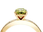 Solitaire Engagement Ring Setting for Fancy Yellow Emerald Cut Center with Channel Baguette Band and Prong Head in Yellow Gold