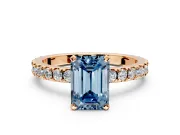 Solitaire Engagement Ring Setting for Fancy Blue Emerald Cut Center with Fine Pave Band and Claw Prong Head in Rose Gold