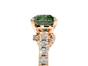 Solitaire Engagement Ring Setting for Fancy Green Cushion Cut Center with Crossover Accents and Prong Head in Rose Gold