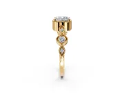 Vintage Station Engagement Ring Setting for Cushion Cut Center with Accents and Prong Head in Yellow Gold