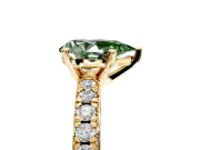 Solitaire Engagement Ring Setting for Fancy Green Pear-Shaped Center with Large Accents and Prong Head in Yellow Gold