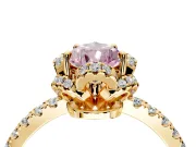 Halo Engagement Ring Setting for Fancy Pink Pear-Shaped Center with Openwork Halo, Pave Band and Prong Head in Yellow Gold