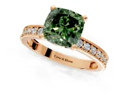 Milgrain Pave Engagement Ring Setting for Fancy Green Cushion Cut Center with Accent Band and Prong Head in Rose Gold
