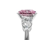 3 Stone Engagement Ring Setting for Fancy Pink Radiant Cut Center with Large Pear-Shaped Accents and Prong Head in Platinum