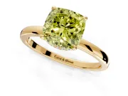 Hidden Halo Engagement Ring Setting for Fancy Yellow Cushion Cut Center with Plain Band and Tall Prong Head in Yellow Gold