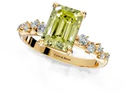 Solitaire Engagement Ring Setting for Fancy Yellow Emerald Cut Center with Trailing Leaf Accent Band and Prong Head in Yellow Gold
