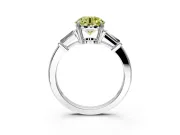 3 Stone Engagement Ring Setting for Fancy Yellow Round Cut Center with Baguette Accents and Prong Head in White Gold