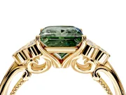 Cluster Engagement Ring Setting for Fancy Green Princess Cut Center with Bezel Accent Clusters and Prong Head in Yellow Gold