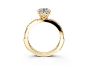 Solitaire Engagement Ring Setting for Round Cut Center with Milgrain-Edged Pave Band and Prong Head in Yellow Gold